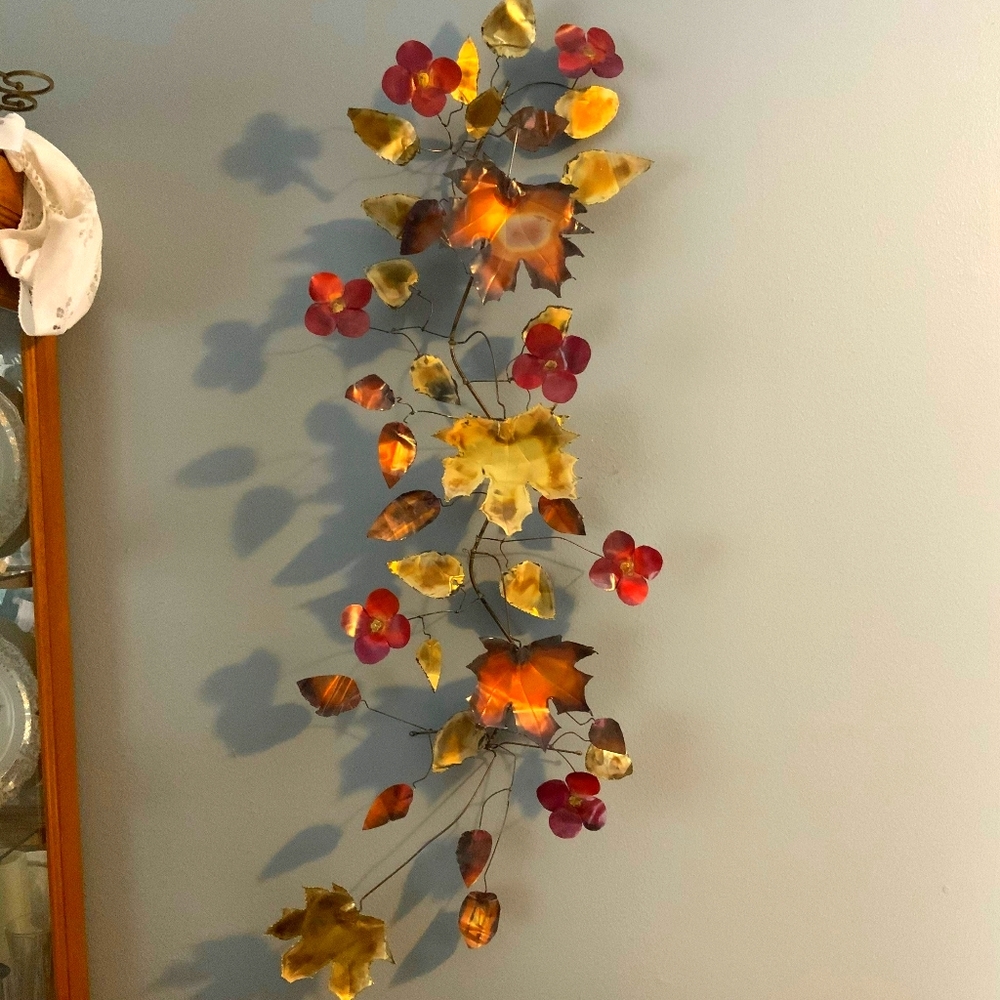 Vintage MCM brass and copper maple leaf wall decor